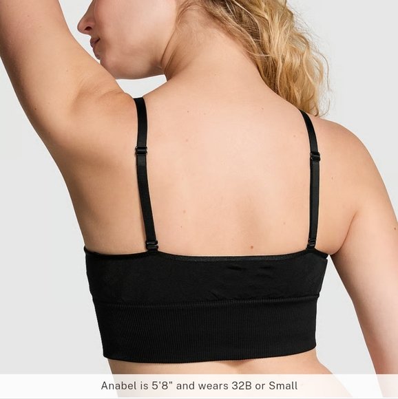 Victoria's Secret PINK Seamless Longline Satin Sports Bra LARGE BLACK NWT - Picture 2 of 4